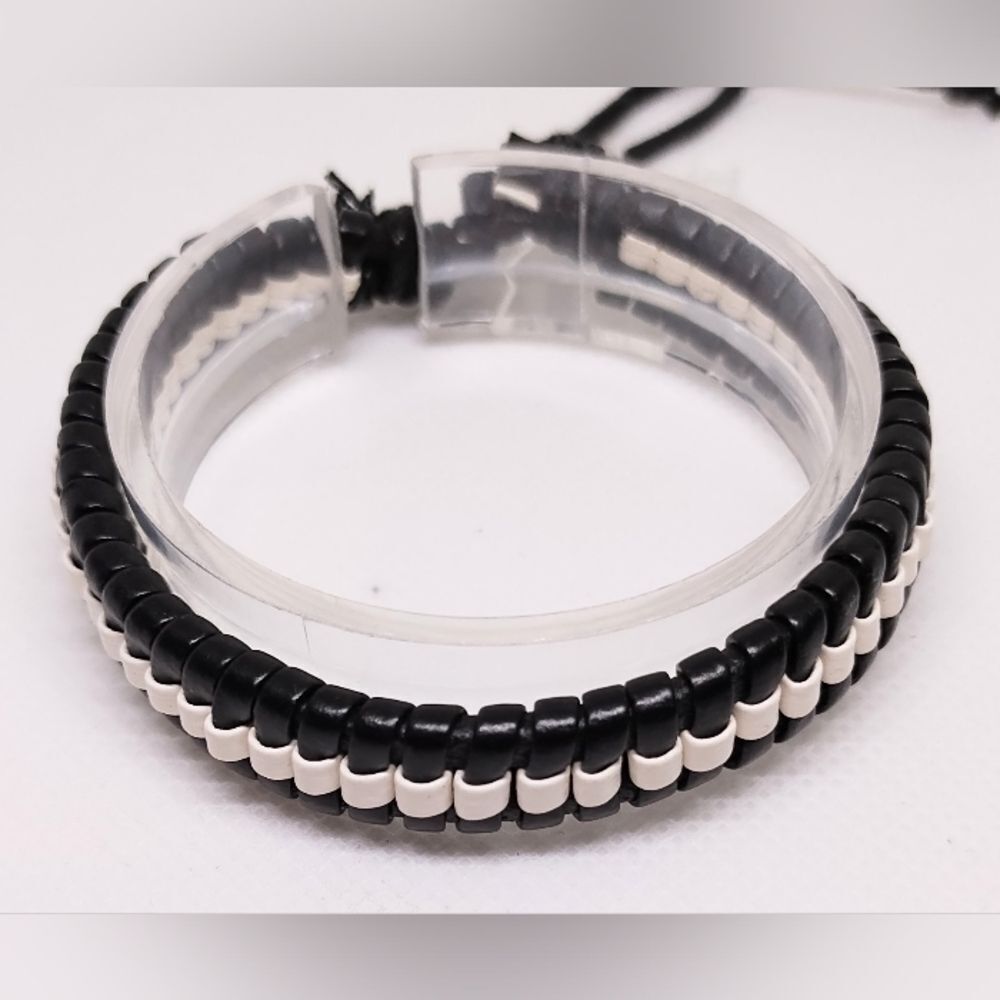 Men's bracelet leather braided black new e89